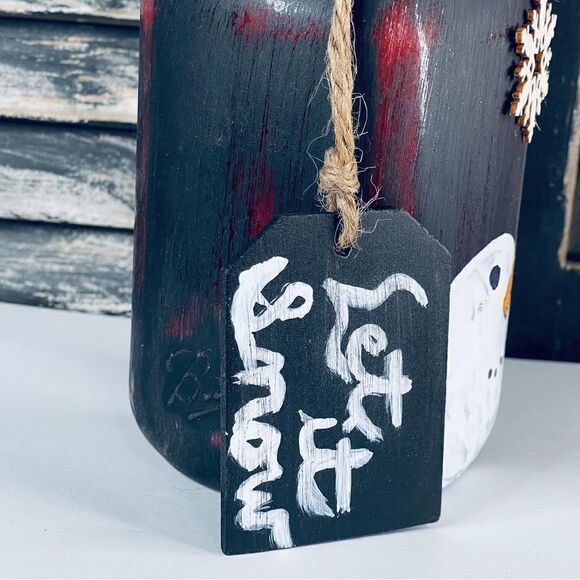Hand Painted Snowman Mason Jar-Quart, Let it Snow, Snowflake, Matte Black/Red - Picture 3 of 5
